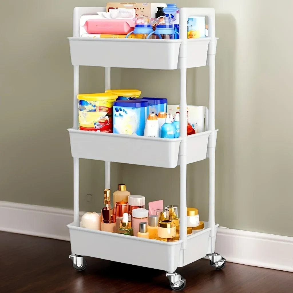 3-Tier Rolling Cart: Versatile Storage for Home & Office