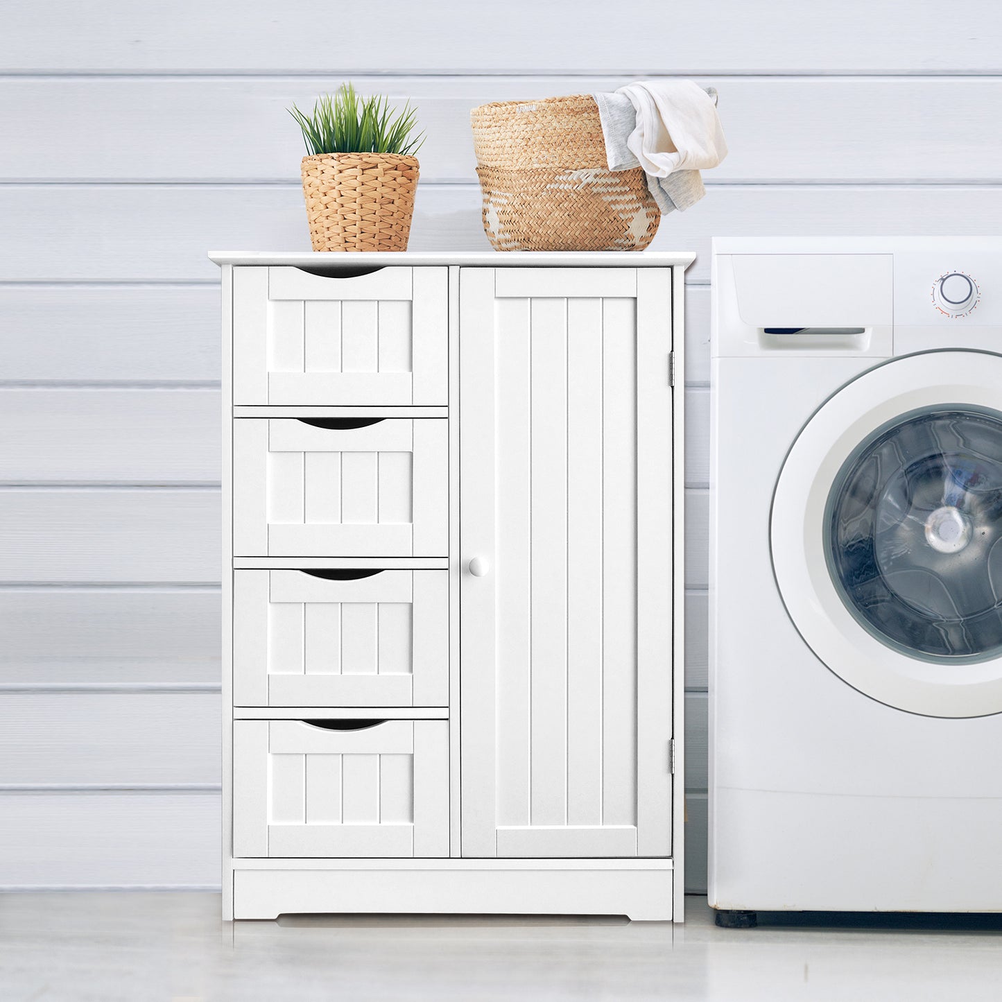4 Drawer White Cupboard - Multi-Functional Bathroom Organizer