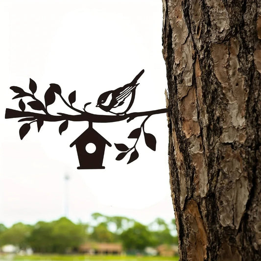 Metal Sparrow Garden Stake - Art Deco Yard Decoration