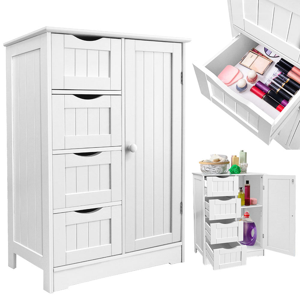 4 Drawer White Cupboard - Multi-Functional Bathroom Organizer