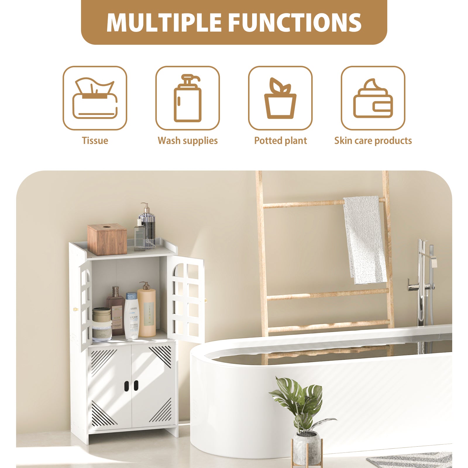 Waterproof 3-Tier Bathroom Storage Cabinet with Door