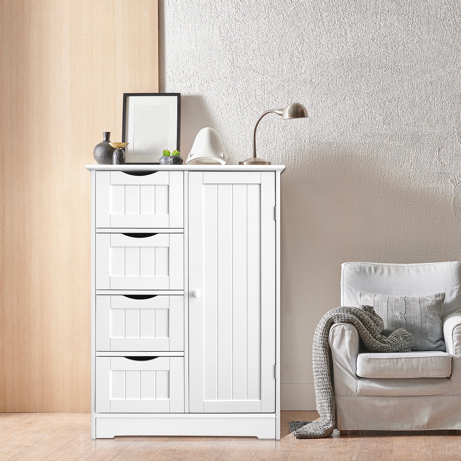 4 Drawer White Cupboard - Multi-Functional Bathroom Organizer
