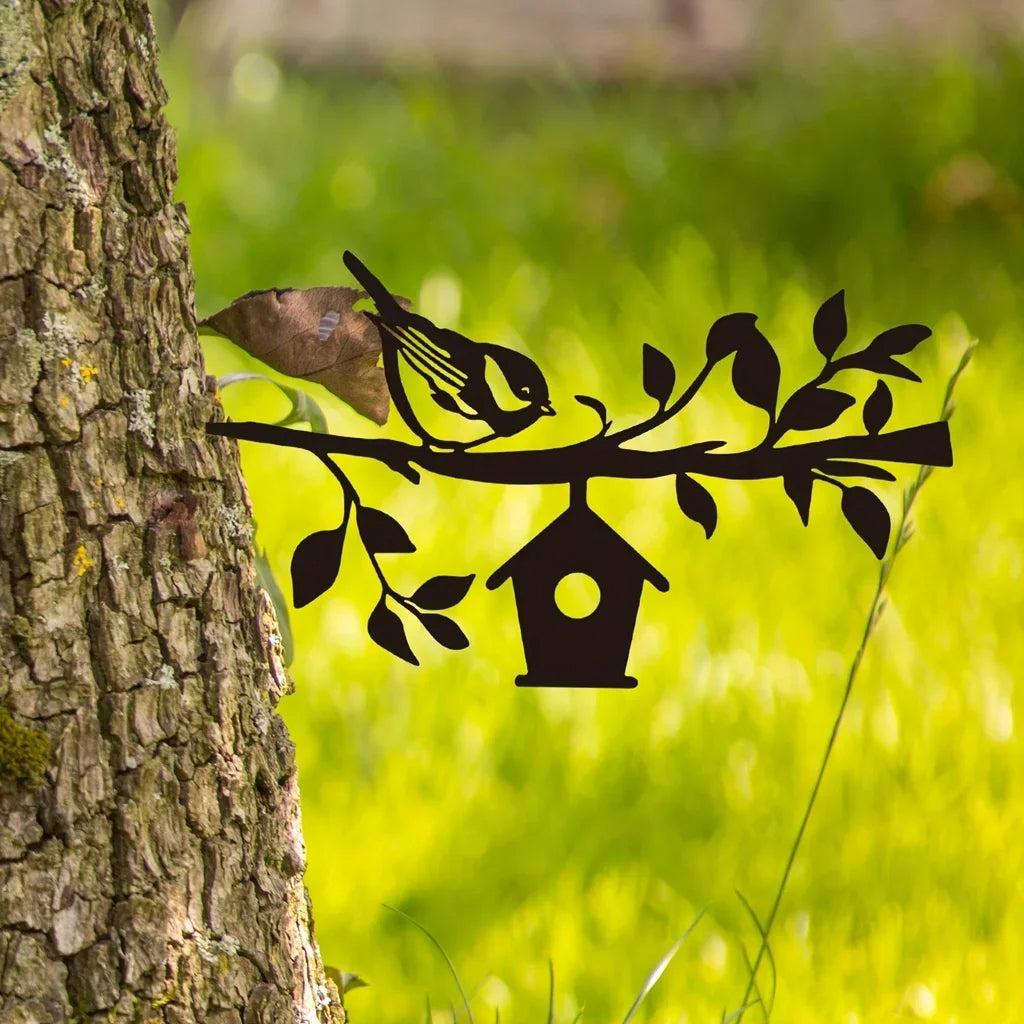 Metal Sparrow Garden Stake - Art Deco Yard Decoration
