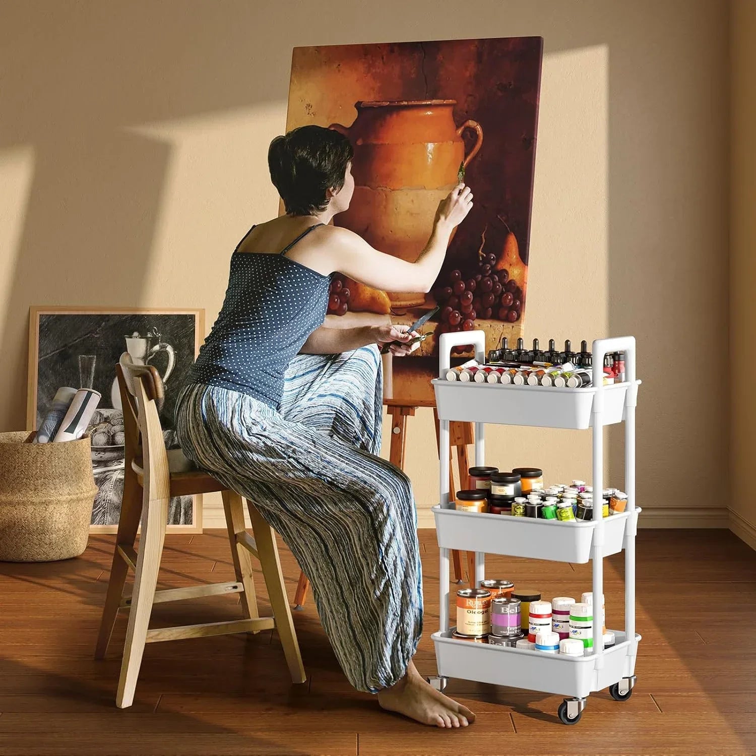 3-Tier Rolling Cart: Versatile Storage for Home & Office