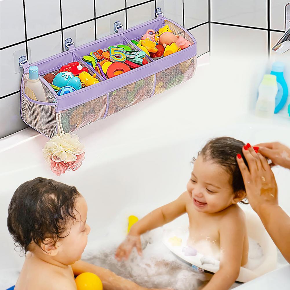 Bath Toy Organizer 3 Compartment Wall Mounted Storage Bag