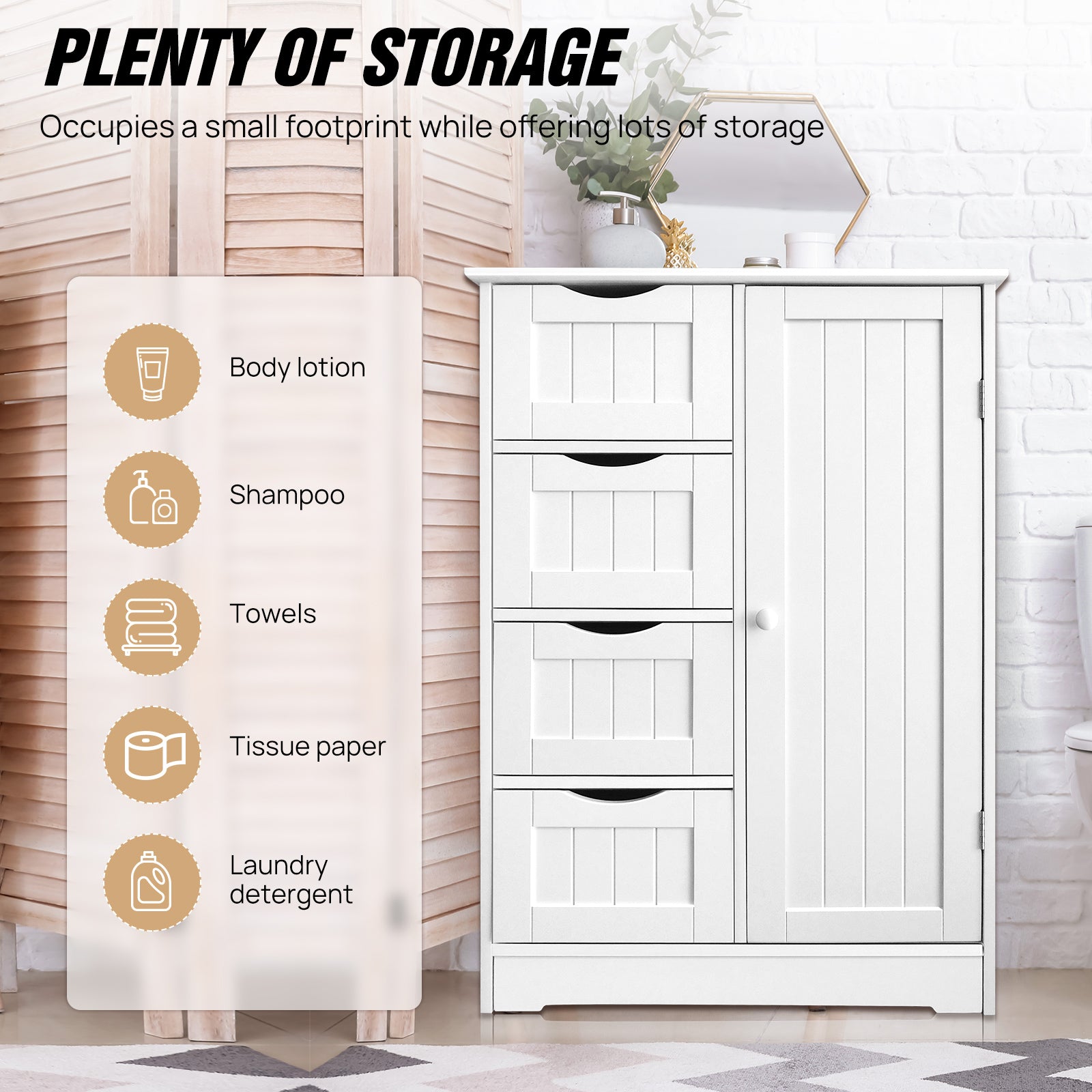 4 Drawer White Cupboard - Multi-Functional Bathroom Organizer