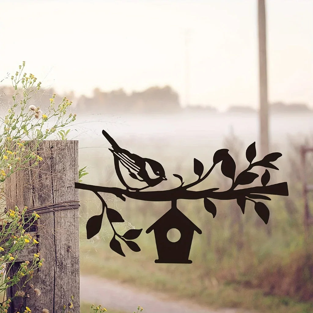 Metal Sparrow Garden Stake - Art Deco Yard Decoration