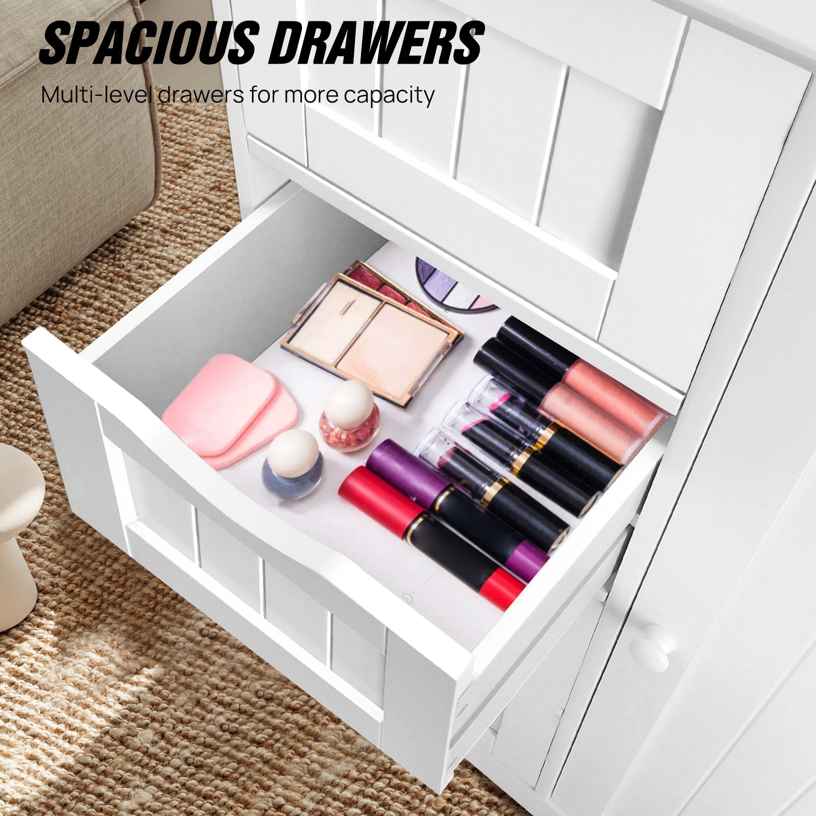 4 Drawer White Cupboard - Multi-Functional Bathroom Organizer