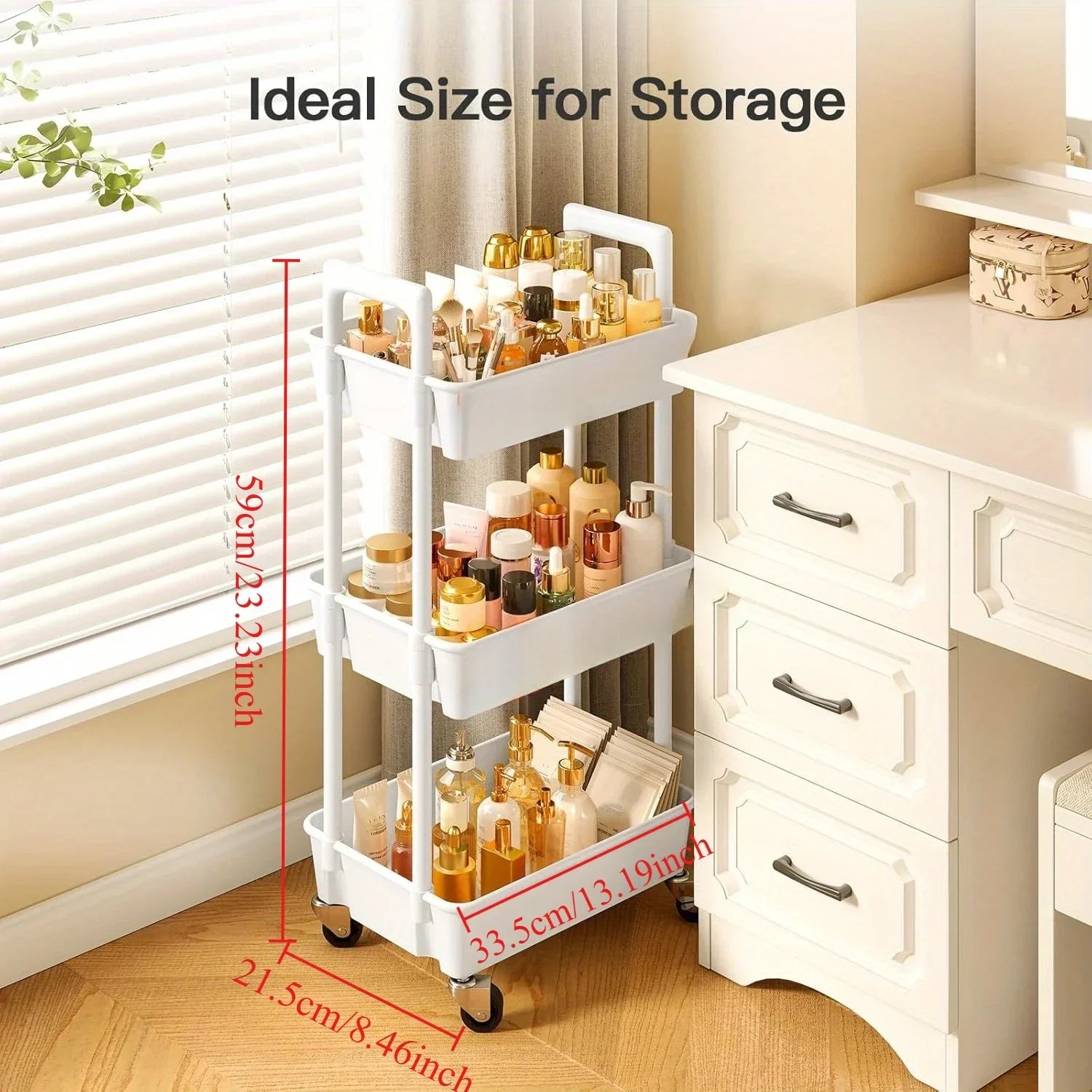 3-Tier Rolling Cart: Versatile Storage for Home & Office