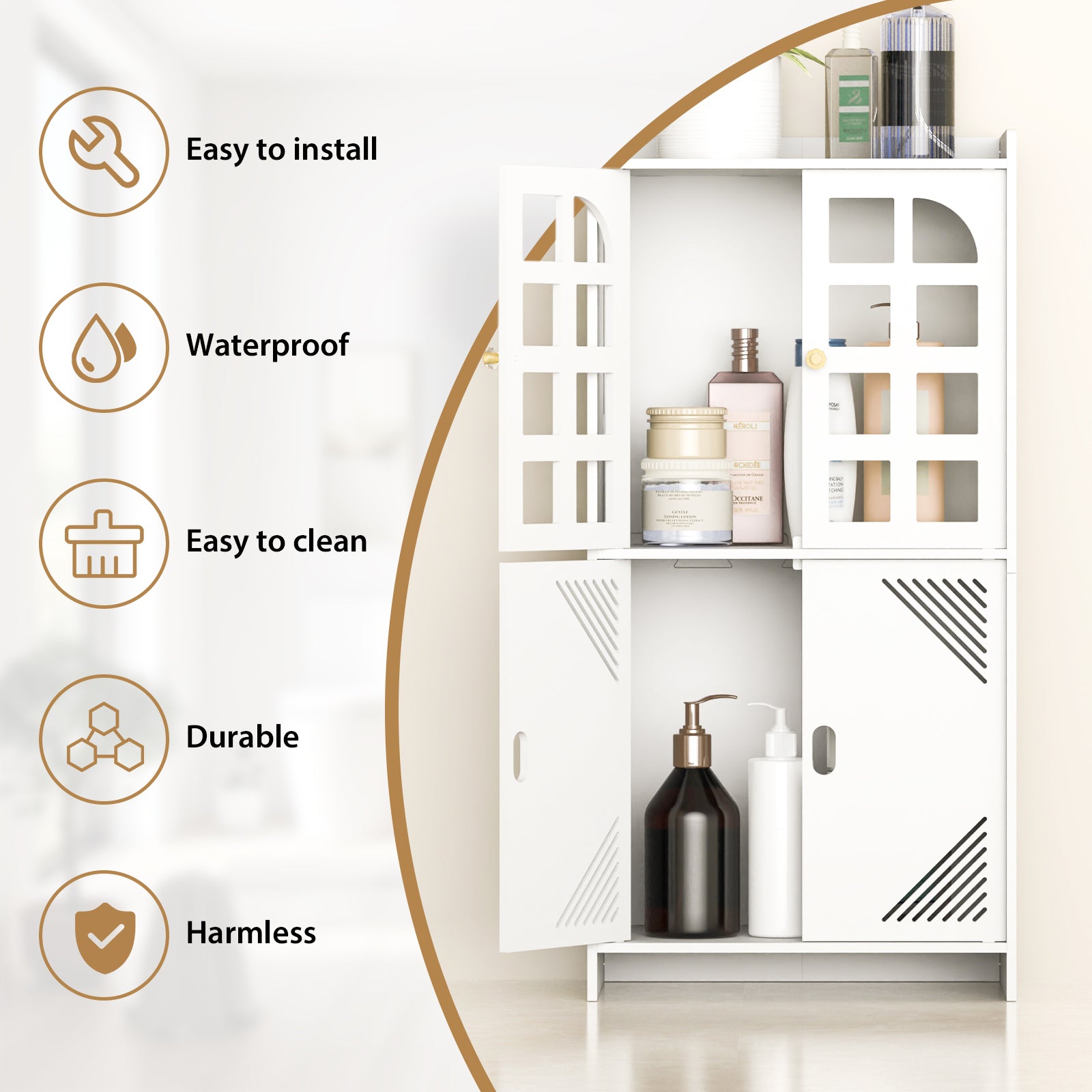 Waterproof 3-Tier Bathroom Storage Cabinet with Door