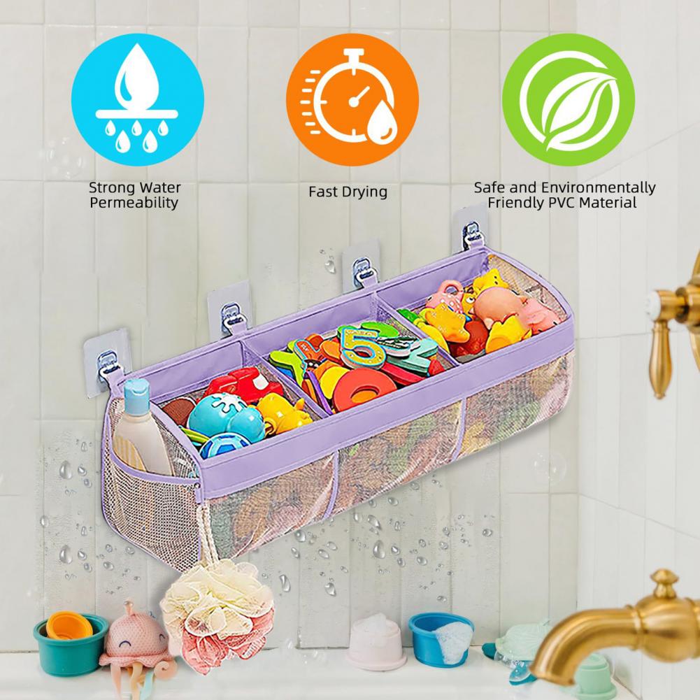 Bath Toy Organizer 3 Compartment Wall Mounted Storage Bag