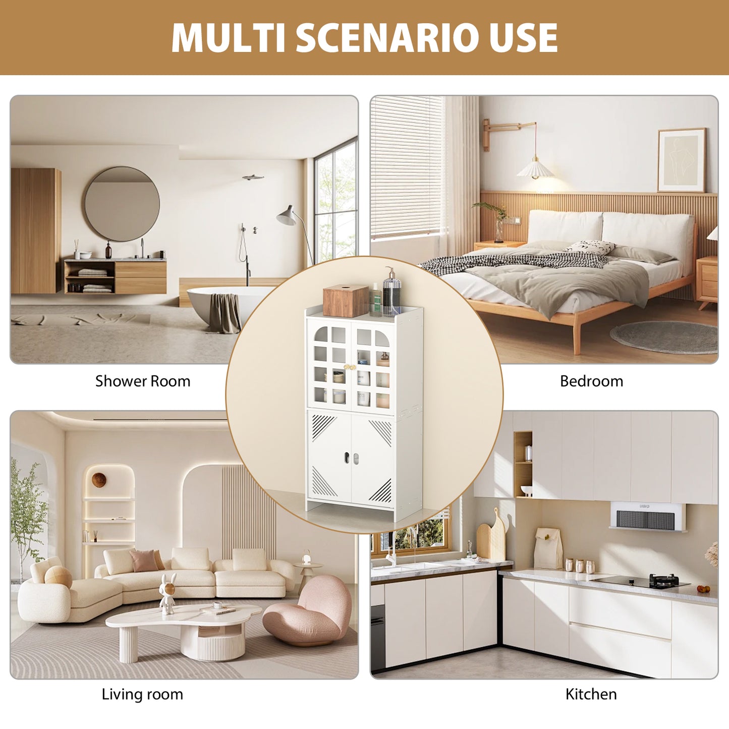 Waterproof 3-Tier Bathroom Storage Cabinet with Door