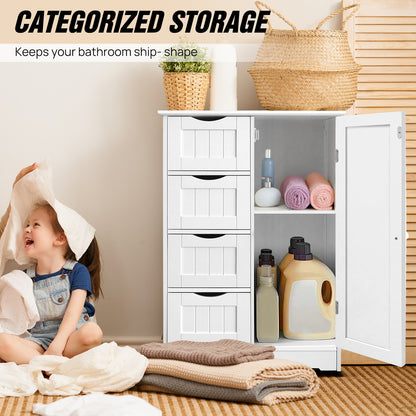 4 Drawer White Cupboard - Multi-Functional Bathroom Organizer